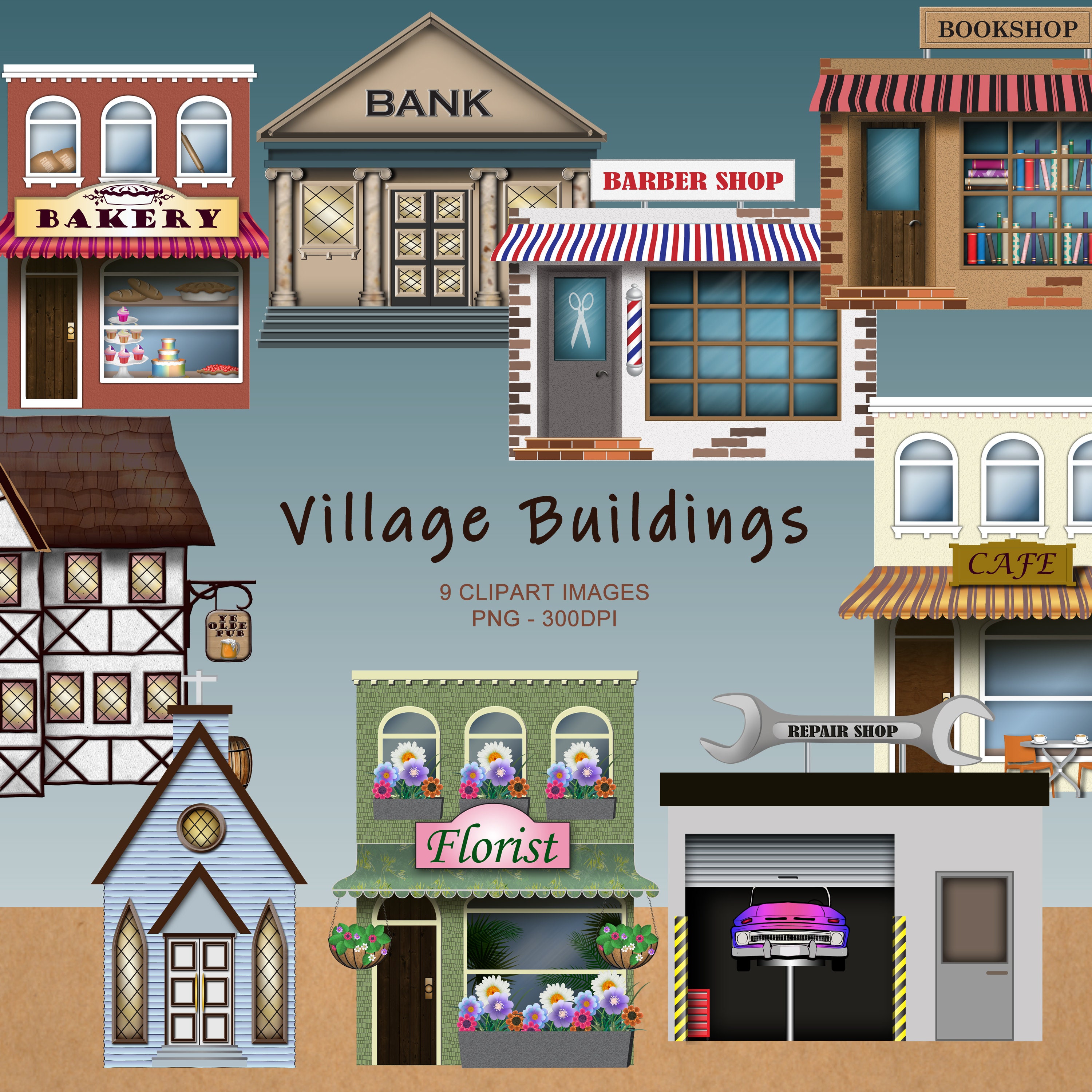 Village Buildings - Terrace Village Clipart Collection