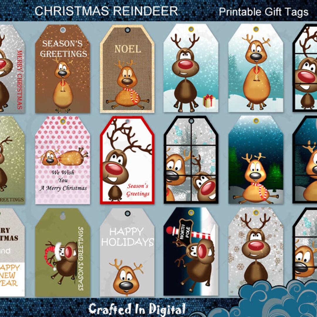 18 Red Nosed Reindeer - Printable Christmas Gift Tags - Etsy
