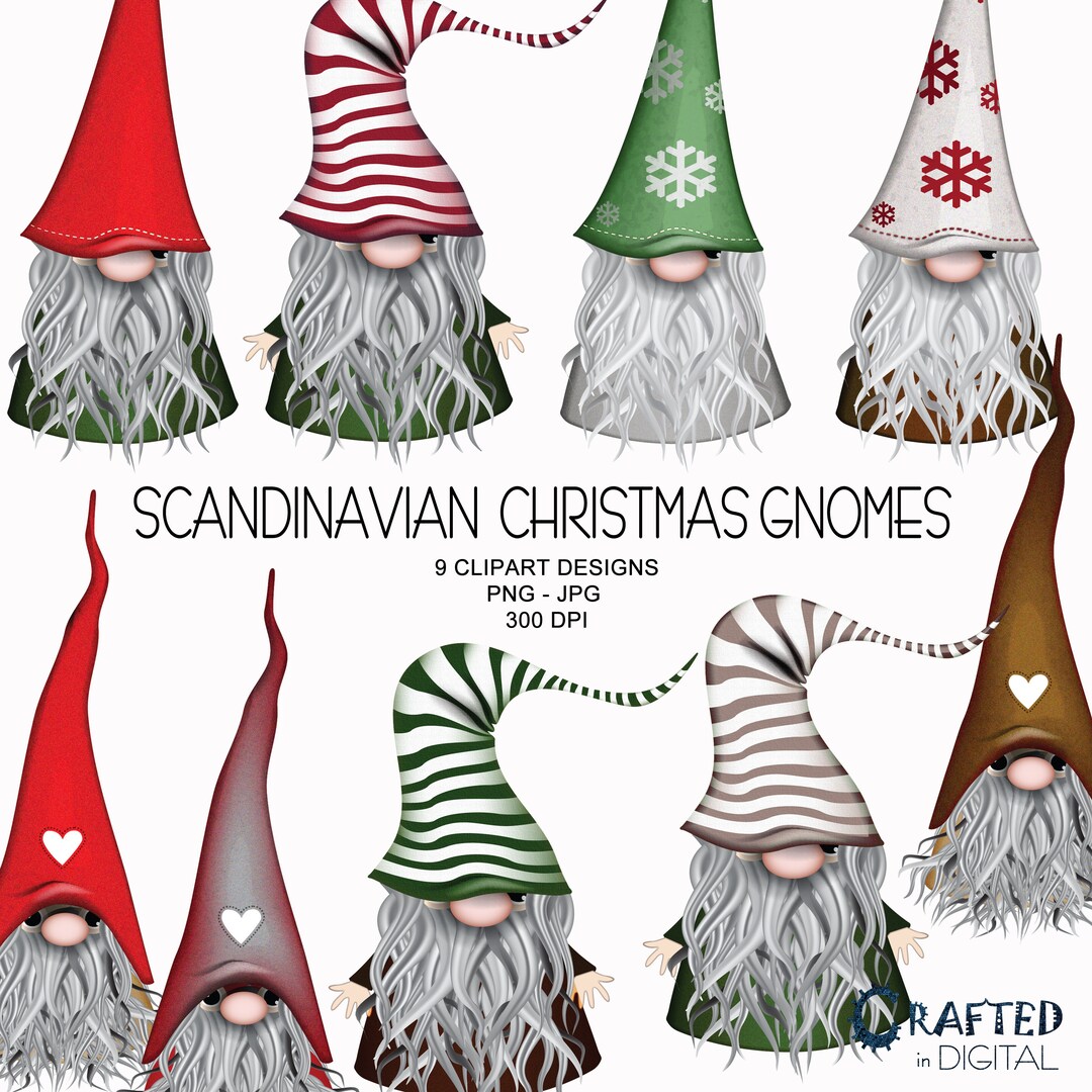 9 Scandinavian Christmas Gnomes, Tomte, Nisse, Santa, Elf Clipart Collection Etsy