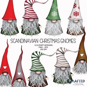9 Gnomi di Natale scandinavi, Tomte, Nisse, Babbo Natale, Elfo - Collezione Clipart