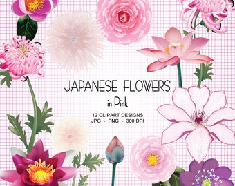 Pink Japanese Flower Clipart Collection