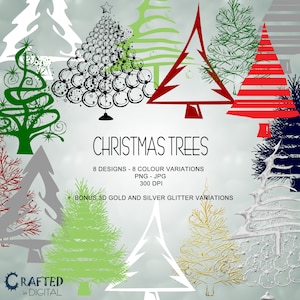 80 Modern Christmas Tree Silhouettes - Clipart Collection