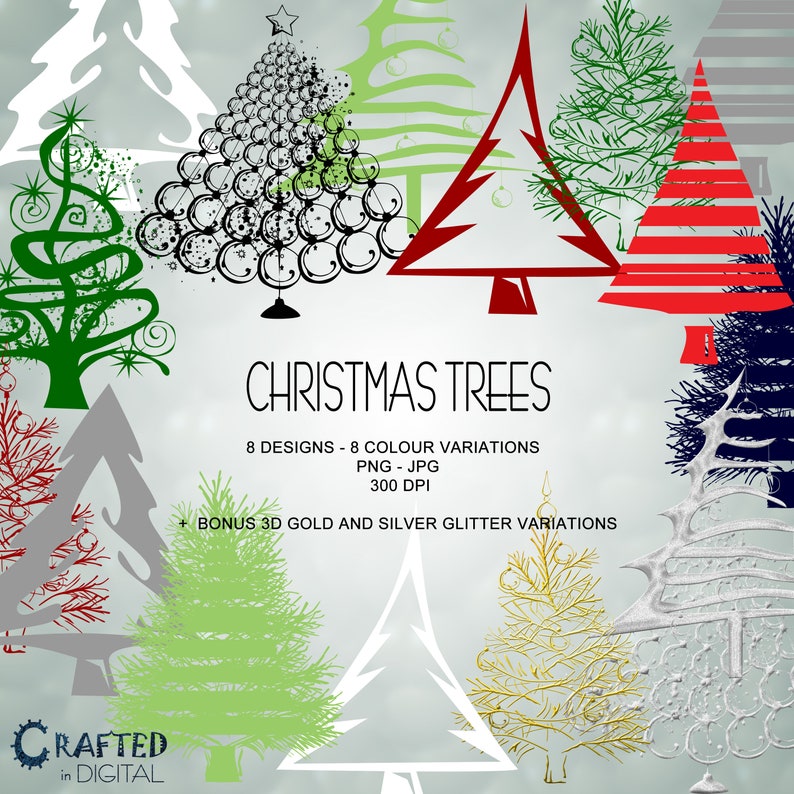 80 Modern Christmas Tree Silhouettes Clipart Collection image 1