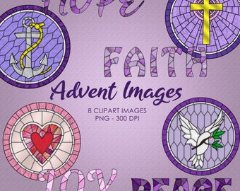 Advent Images - Hope, Faith, Joy & Peace Stained Glass Christian Religions Clipart Collection