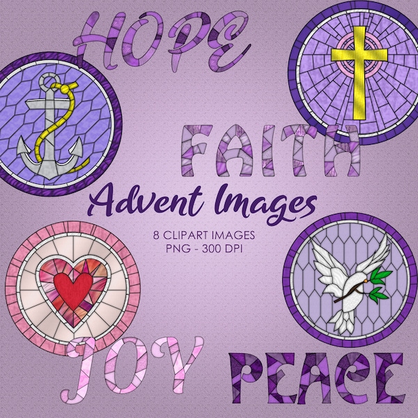 Advent Images - Hope, Faith, Joy & Peace Stained Glass Christian Religions Clipart Collection