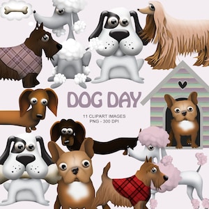 Dog Day - Afghan, Scotty, Französische Bulldogge, Pudel, Basset und Dackel Clipart Kollektion
