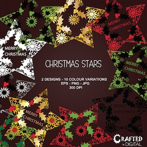 Decorative Christmas Stars, Star Overlays, Holly Stars - Clipart Collection