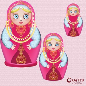 Matryoshka Dolls in Pink, Russian Babushka Dolls Vector Clipart Collection image 4