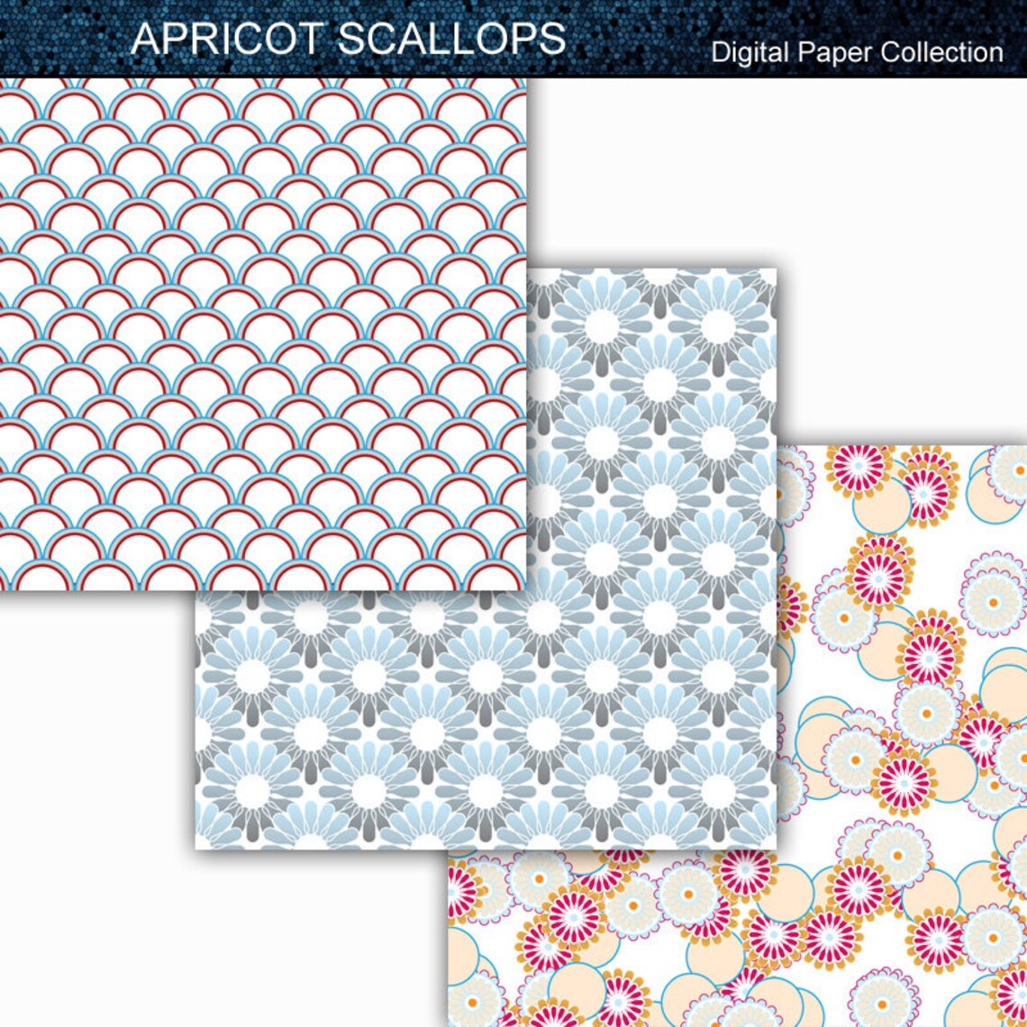 Apricot Scallops & Flowers - Digital Paper Collection 12x12 - Etsy
