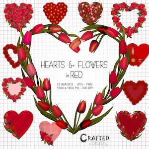 Herzen & Blumen in Rot - Rosen, Gerbera und Tulpen Valentine Herzen - Herzen Clipart Collection