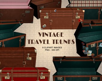 Vintage Travel Trunks - Vintage Luggage Clipart Collection
