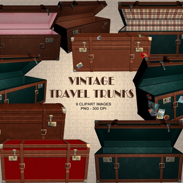 Vintage Travel Trunks - Vintage Luggage Clipart Collection