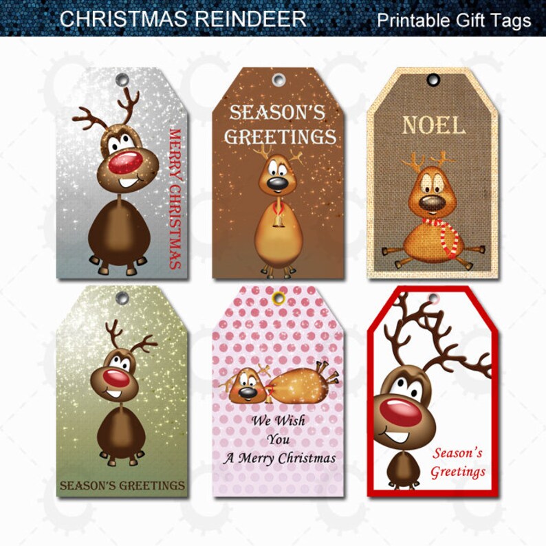18 Red Nosed Reindeer Printable Christmas Gift Tags - Etsy