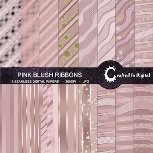 Pale Pink Blush Ribbons - 16 Seamless striped, wavy, textured ribbon Digital Papers Collection