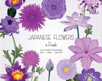 Purple Japanese Flower Clipart Collection