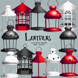 Lanterns in Black, Red and White - Clipart Collection