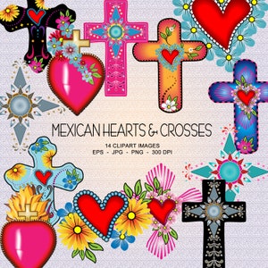Mexikanische Herzen & Kreuze - Day of the Dead Clipart Kollektion