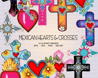 Mexican Hearts & Crosses  - Day Of The Dead Clipart Collection