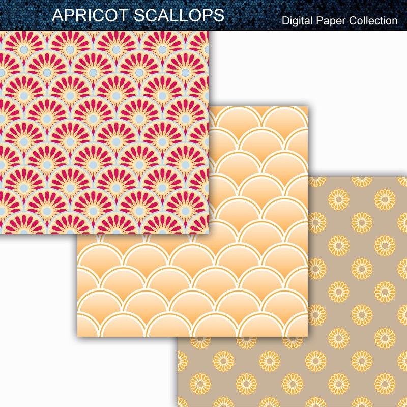 Apricot Scallops & Flowers - Digital Paper Collection 12x12 - Etsy