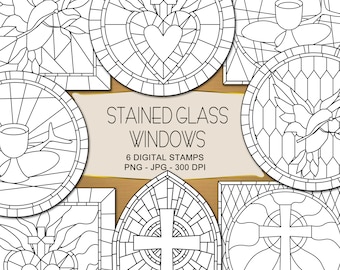 Stained Glass Windows Digital Stamps - Stained Glass Digistamp Collection