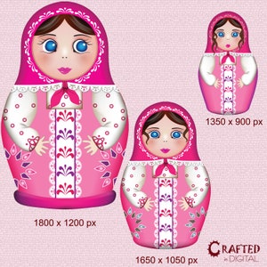 Matryoshka Dolls in Pink, Russian Babushka Dolls Vector Clipart Collection image 2