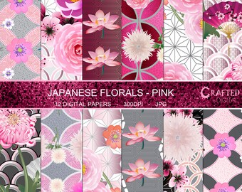 Japanese Florals In Pink - Digital Paper Collection 12x12