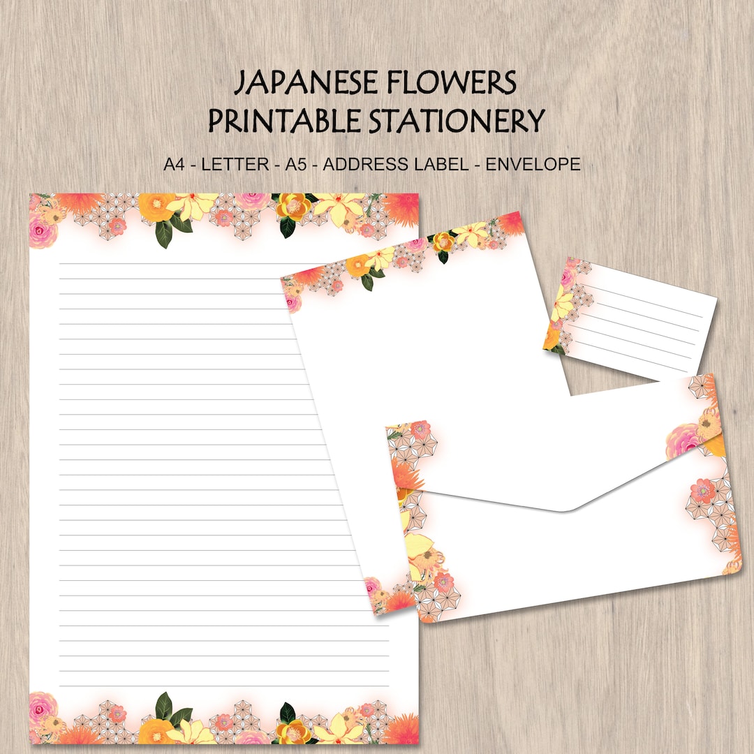 Japanese Flowers - Printable Stationery Set - Digital Letter Paper ...