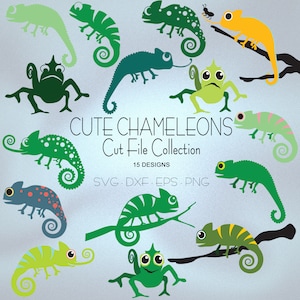 Cute Chameleons Cut File Collection - svg/dxf/eps/png files suitable for cricut, silhouette, laser cutting and cnc routing
