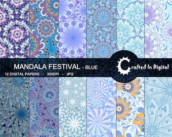 Festival de Mandala en Azul - Colección de Papel Digital 12x12