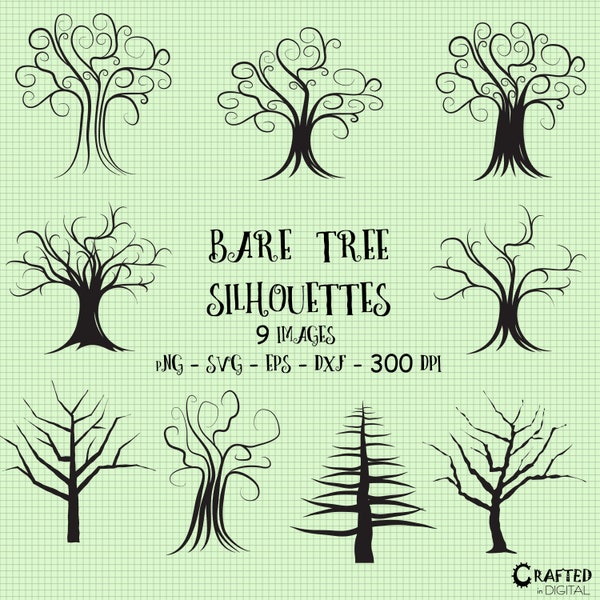 Stylized Bare Tree Silhouettes Collection, Modern Trees, Family Trees - svg/dxf/eps/png files