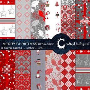 Merry Christmas in Red and Grey - Digital Paper Collection 12x12