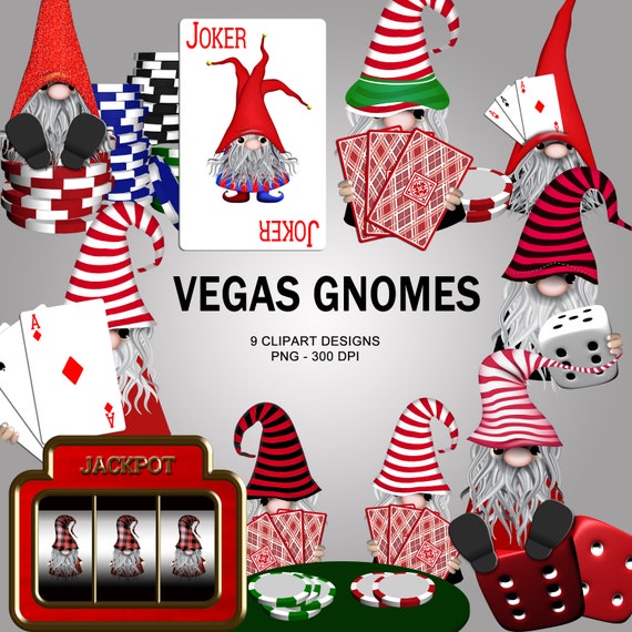 Vegas Gnomes Casino Poker Cards Clipart Collection 