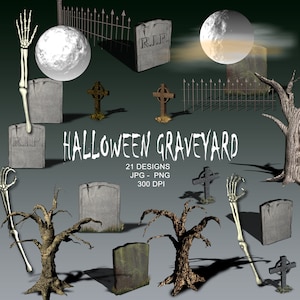 3D Halloween Graveyard Clipart Collectie