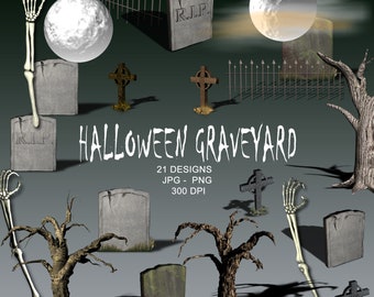 3D Halloween Graveyard Clipart Collection