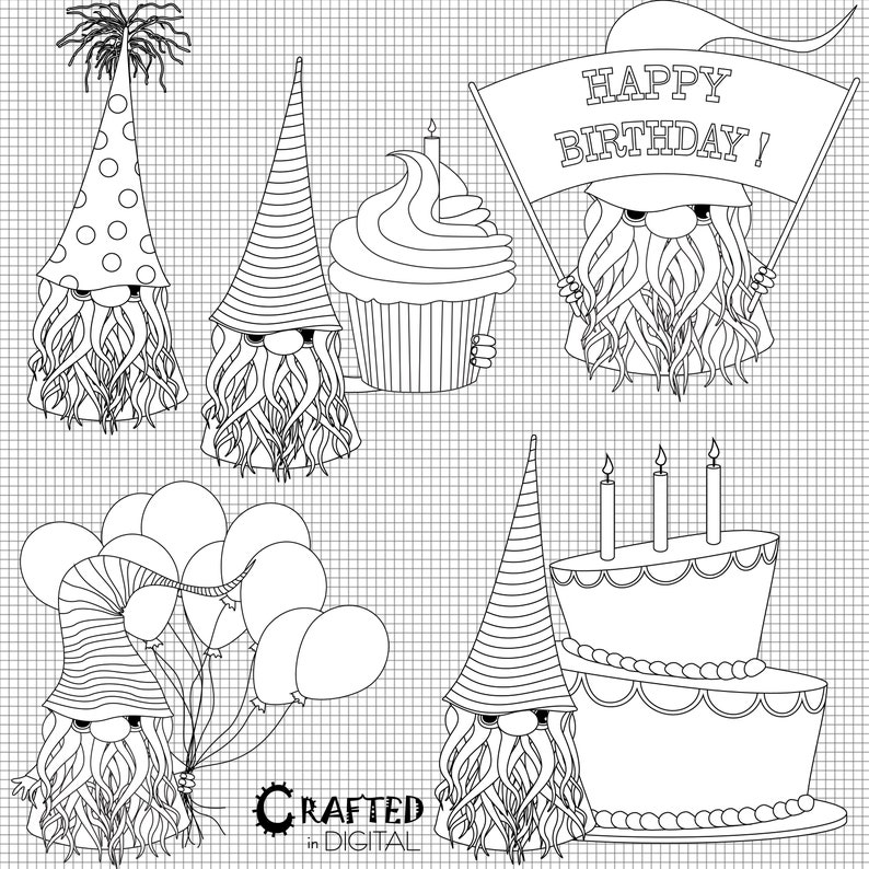 Birthday Gnomes Digital Stamps Gnomes Digistamp Collection Birthday Gnomes Digital Stamps Gnomes Digistamp Collection
