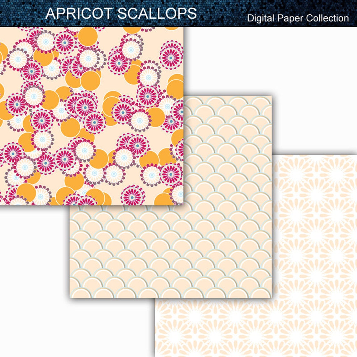 Apricot Scallops & Flowers - Digital Paper Collection 12x12 - Etsy