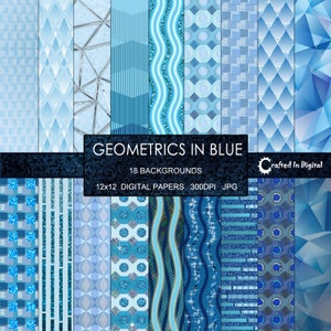 Geometrics in Blue - Sparkling Geometric Digital Paper Collection 12x12