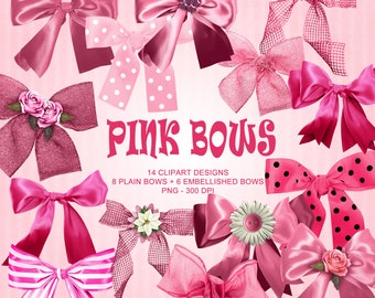 Pink Bows - Simple & Embellished Bows Clipart