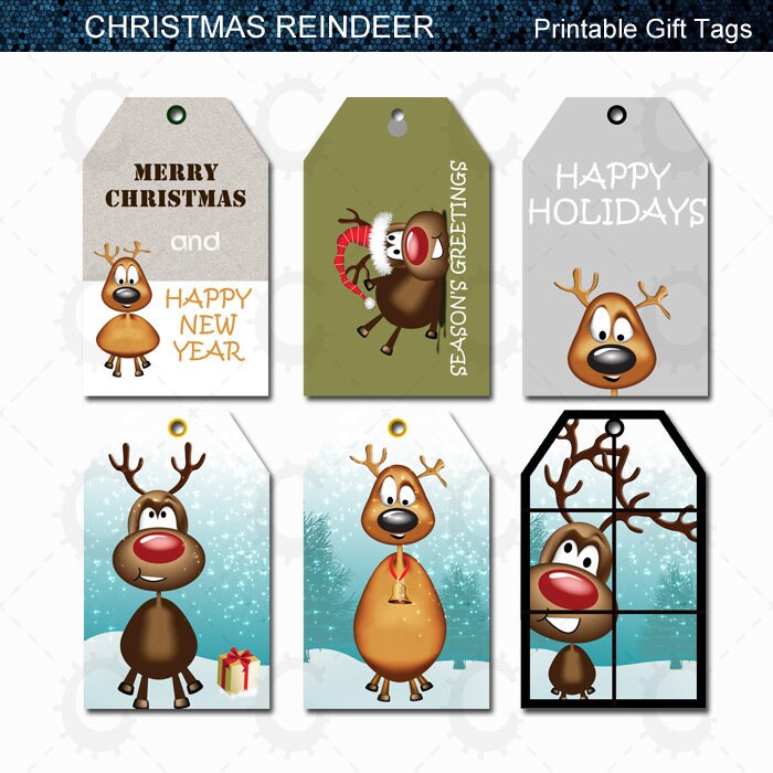 18 Red Nosed Reindeer - Printable Christmas Gift Tags - Etsy