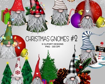 9 Christmas Gnomes #2 , Tomte, Nisse, Santa, Elf - Clipart Collection
