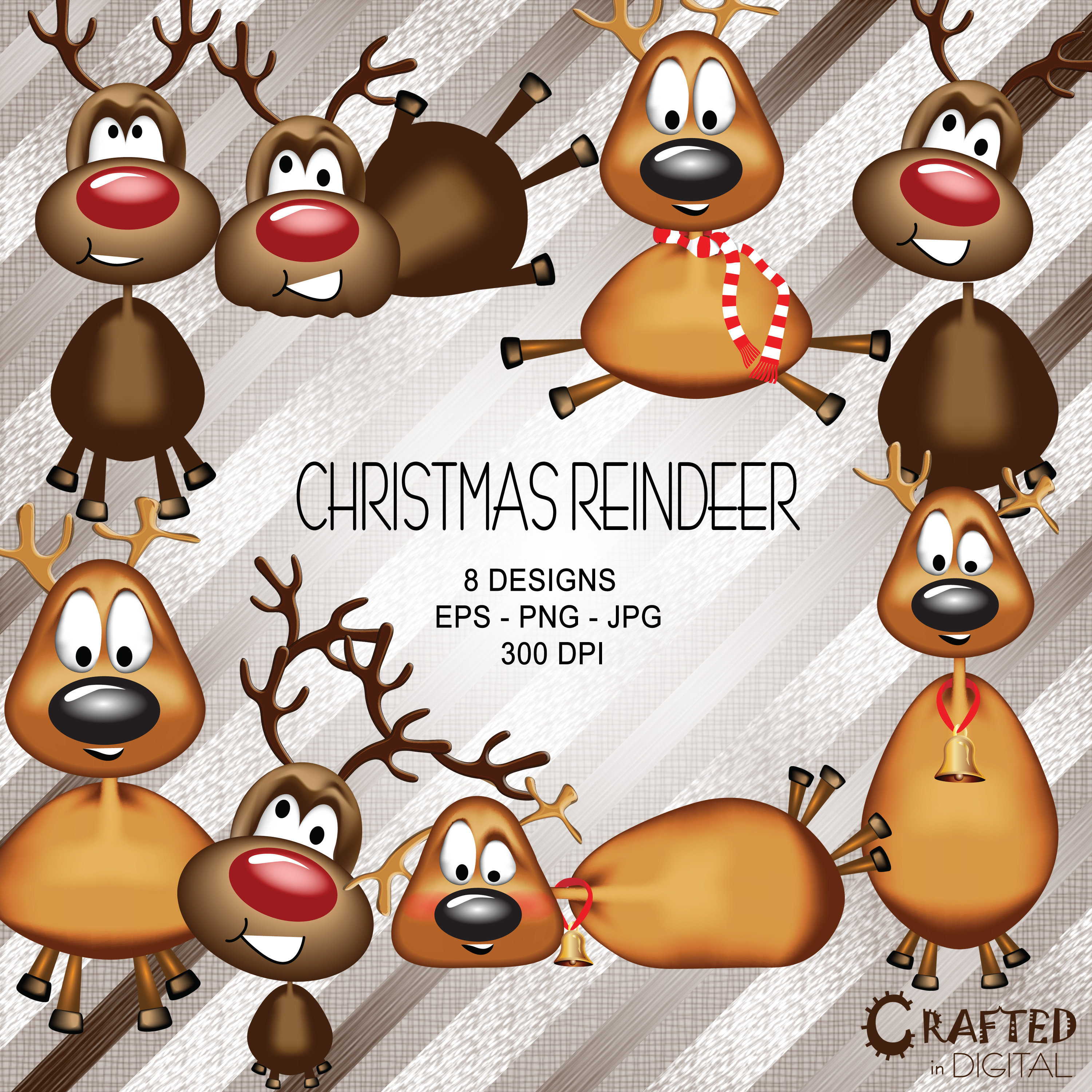 8 Christmas Reindeers Clipart Collection Etsy Australia