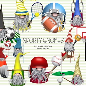 Gnomos esportivos - coleção de clipart de baebol, futebol, futebol, tênis, golfe, ginástica