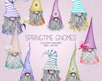 9 Springtime Gnomes - Clipart Collection