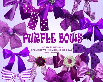 Purple Bows - Simple & Embellished Bows Clipart