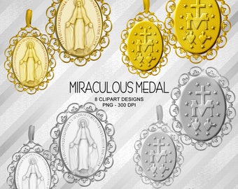 Miraculous Medal in Gold and Silver - Christian Religions Clipart Collection