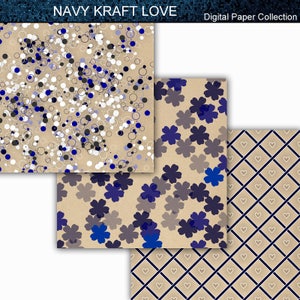 Navy & Kraft Paper Love - Digital Paper Collection 12x12 - Etsy
