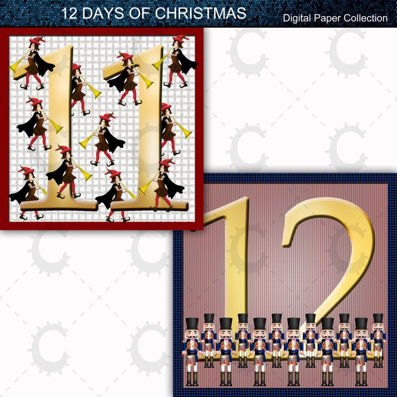 12 Days of Christmas Vignettes Digital Paper Collection image 7