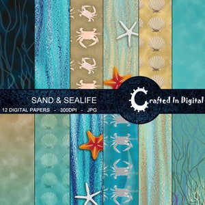 Sand & Sealife - Océano, playa, animales marinos, colección de papel digital con temática de verano 12x12