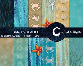 Sand & Sealife - Ocean, Beach, Sea Animals, Summer Themed Digital Paper Collection 12x12