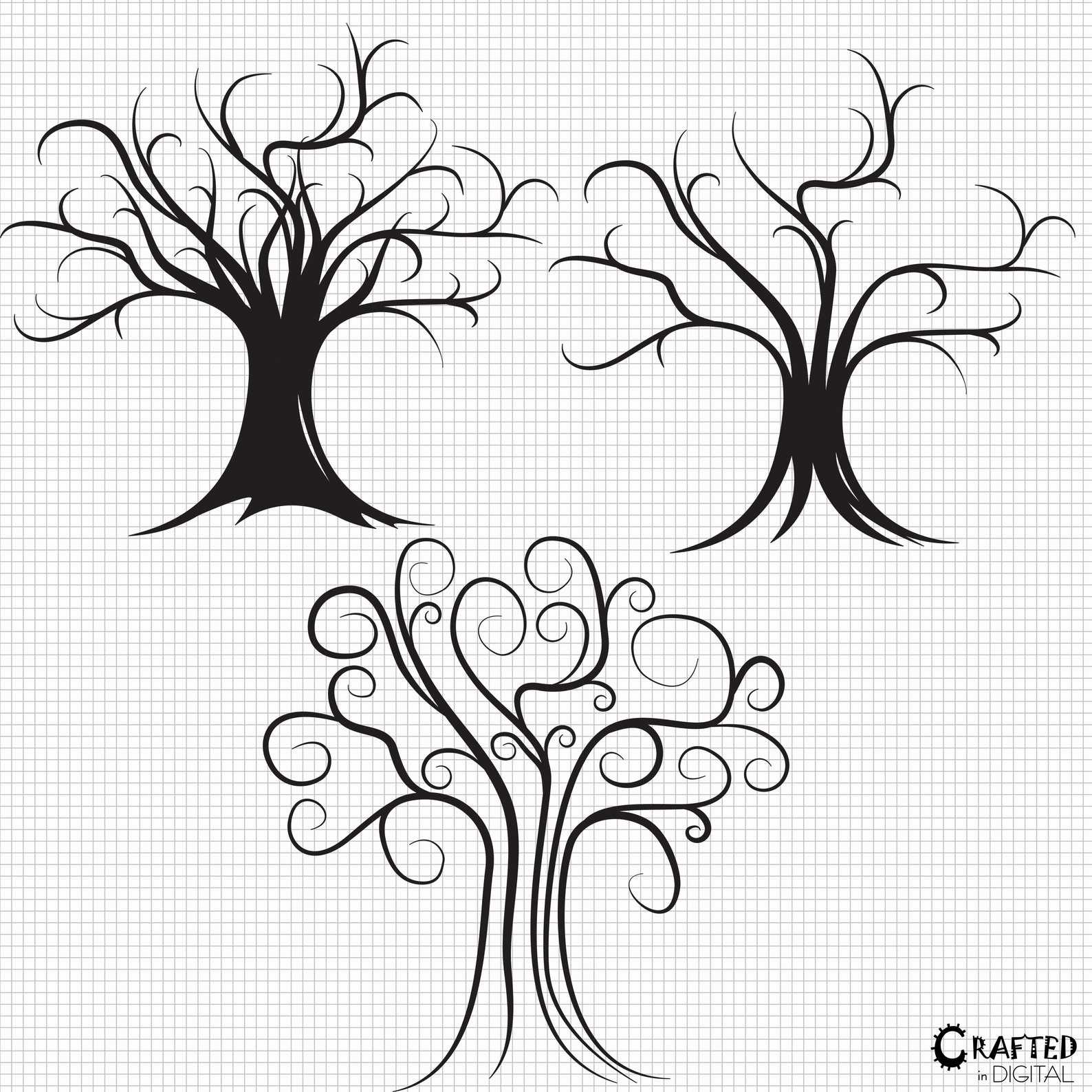 Stylized Bare Tree Silhouettes Collection Modern Trees Etsy